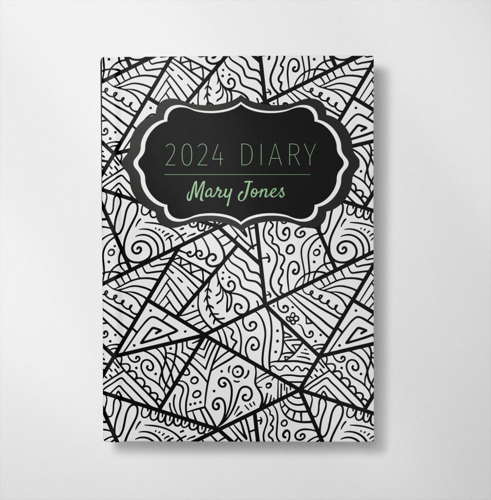 personalised Black and White Doodle design diary