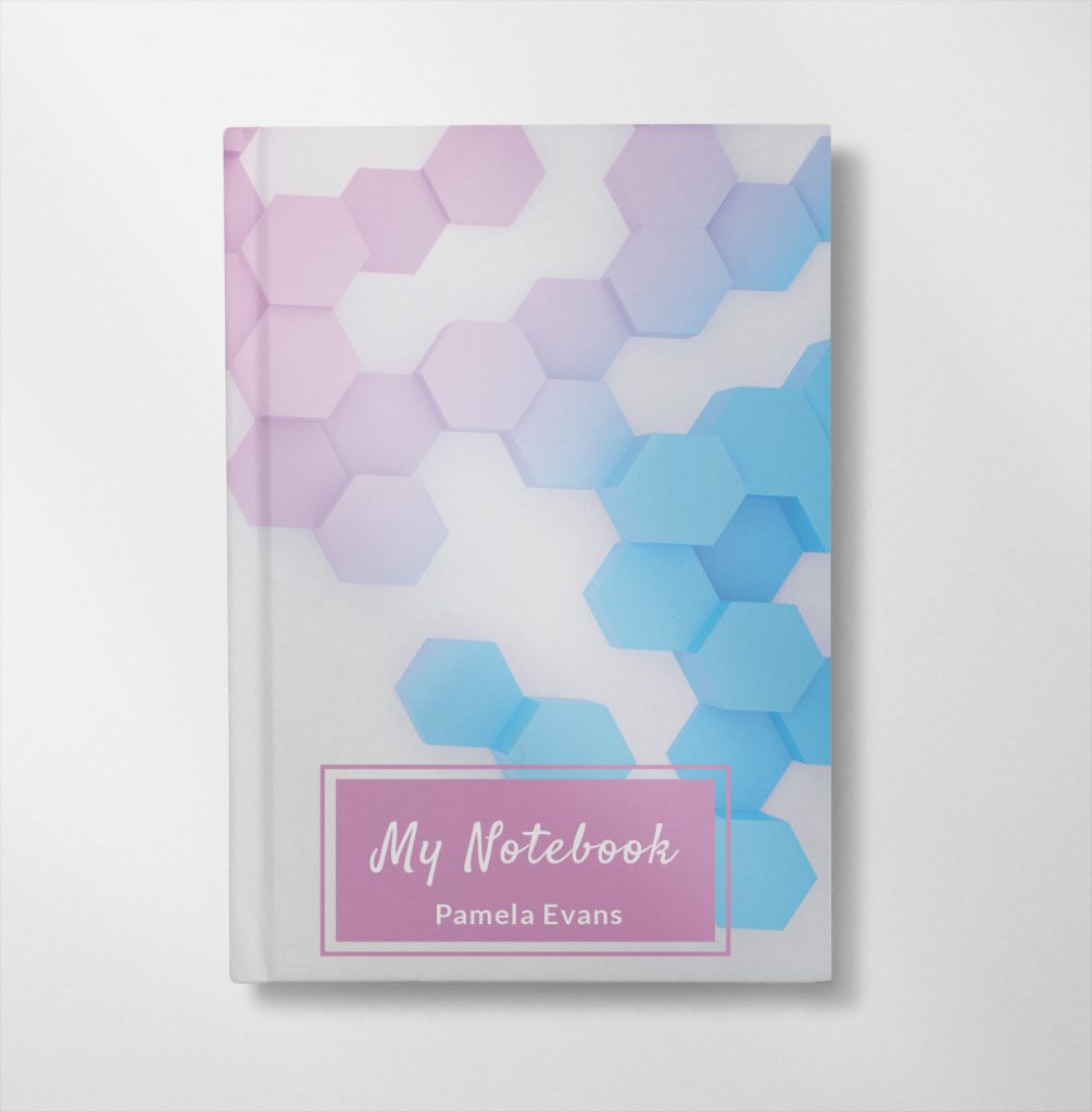 personalised Blue & pink hexagonal design notebook