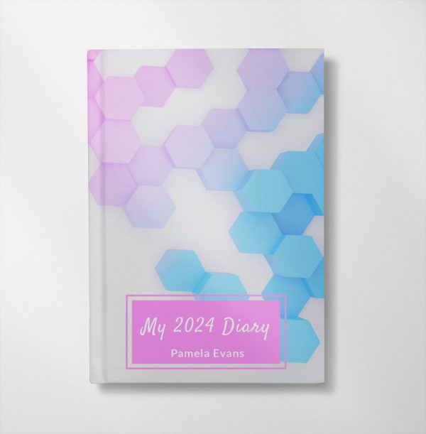 personalised Blue & pink hexagonal design diary