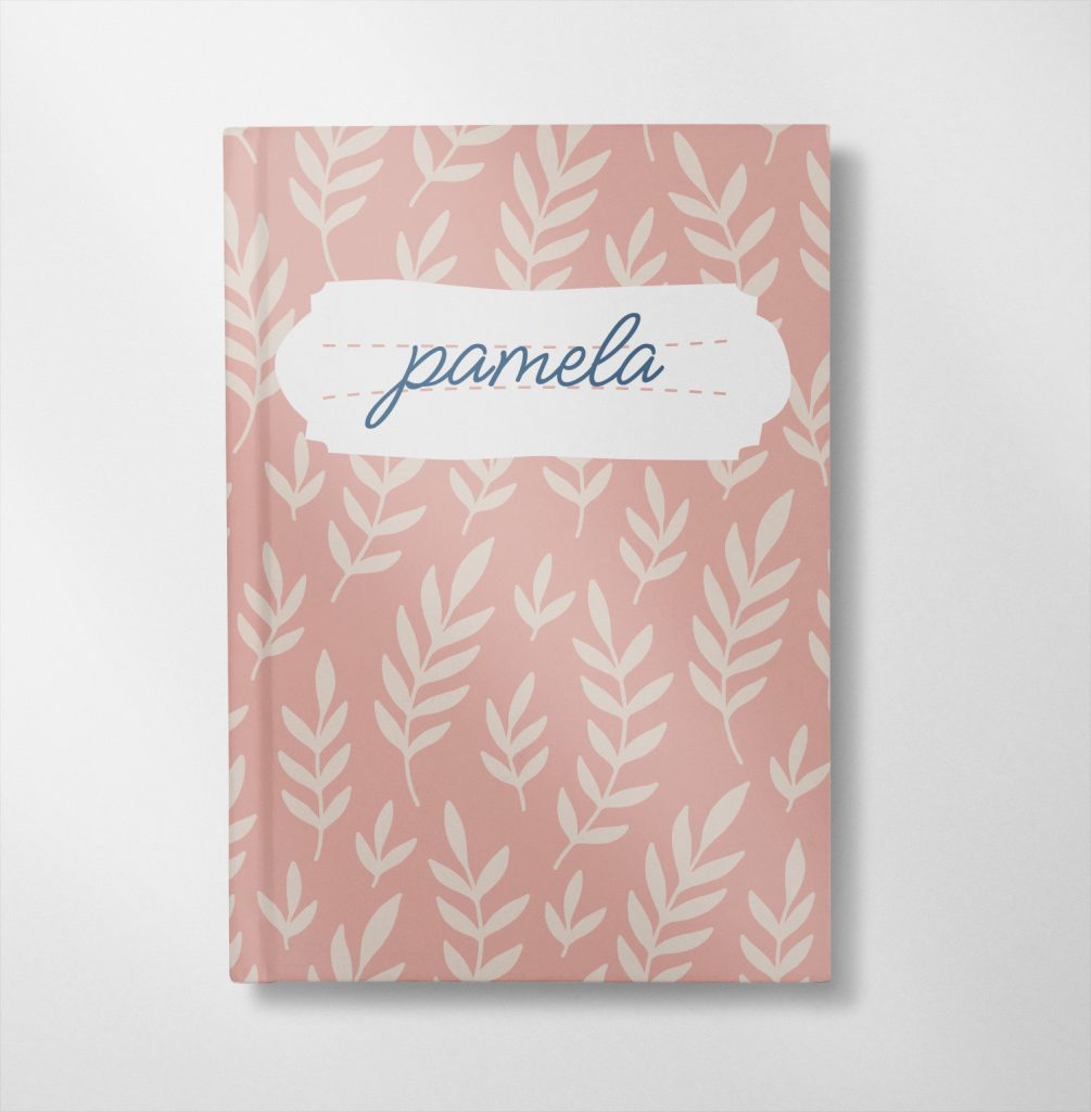 personalised Dusty pink leaves design notebook