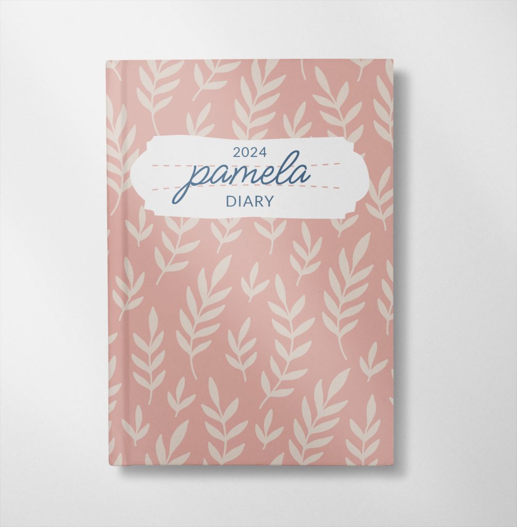 personalised Dusty pink leaves design diary