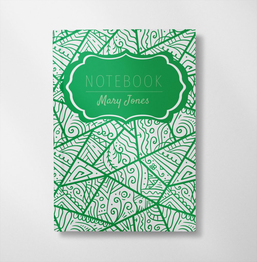 personalised Green Doodle design notebook