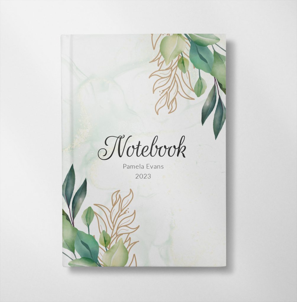 personalised Green grey floral watercolour design notebook