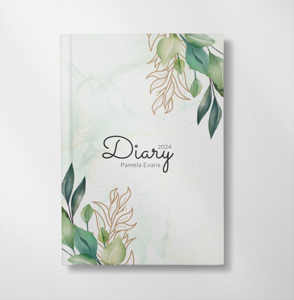 personalised Green grey floral watercolour design diary