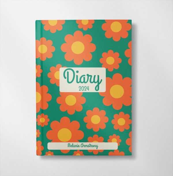 personalised Green & orange flowers design diary