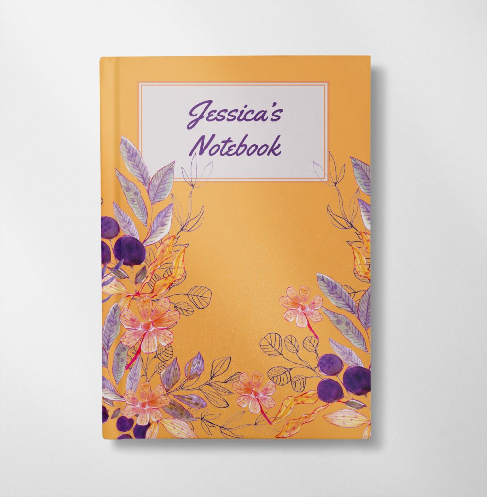 personalised Orange watercolour Floral design notebook