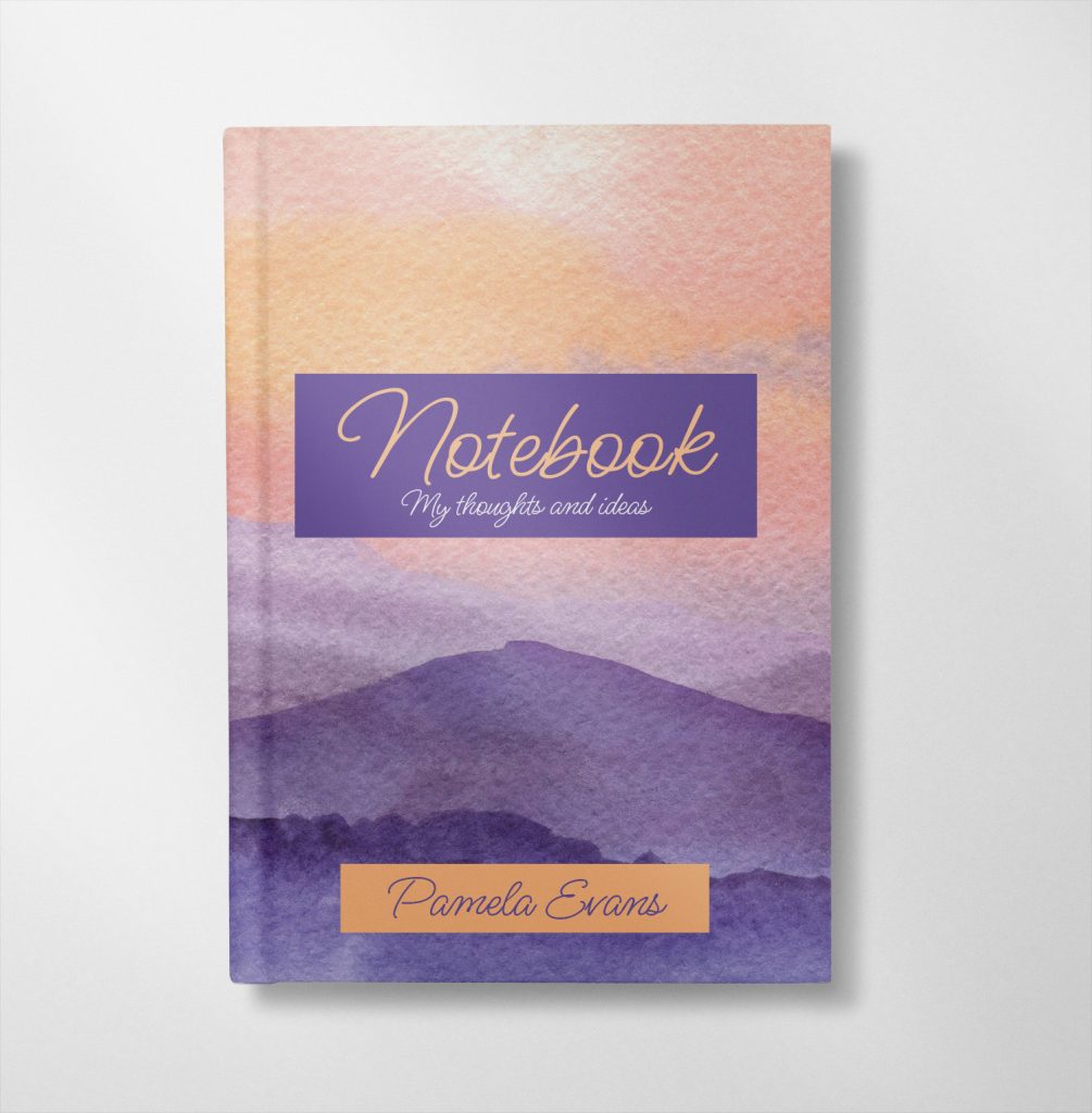 personalised Purple Watercolour mountains design notebook