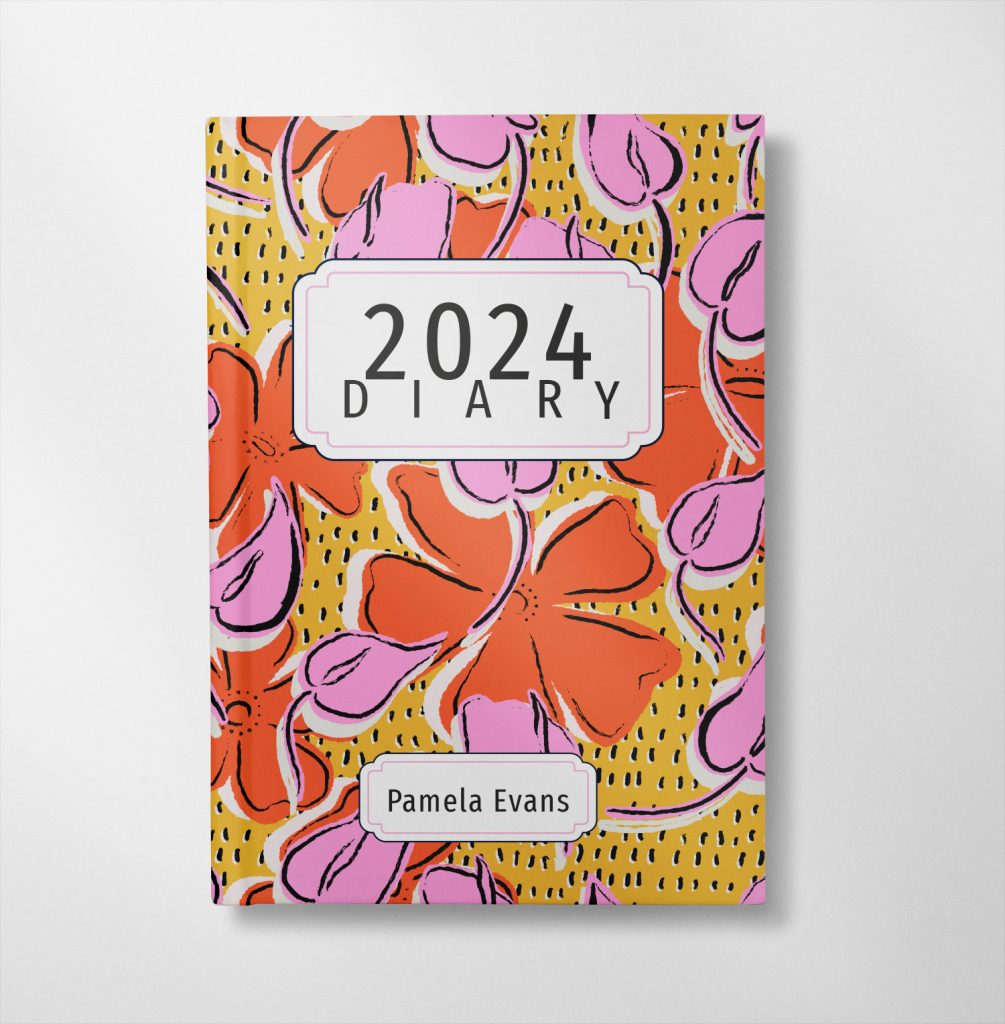 personalised Red and pink retro flowers design diary