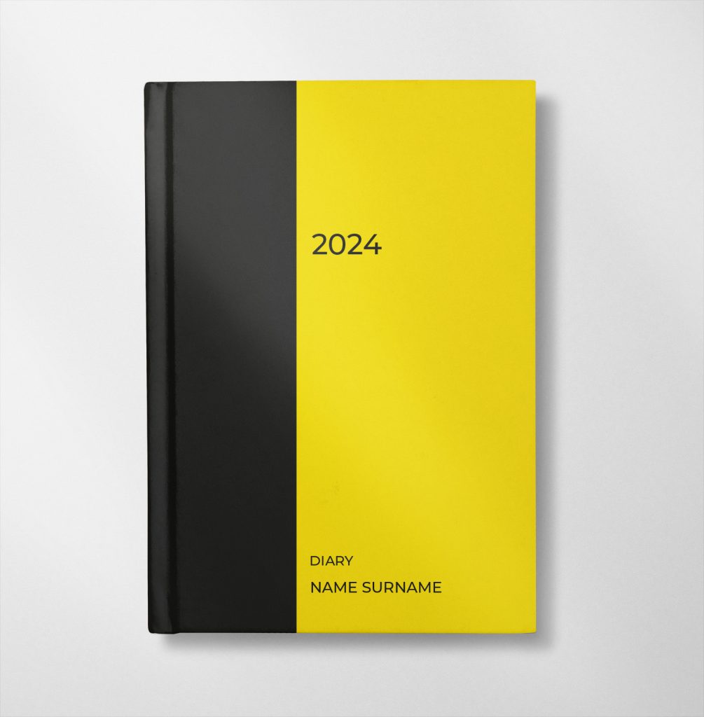 personalised black and yellow colour design diary