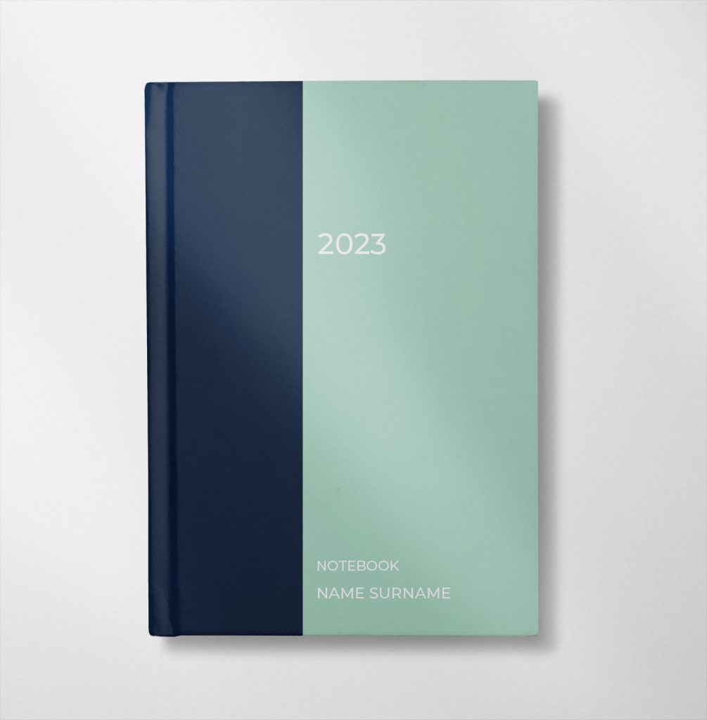 personalised blue and mint colour design notebook