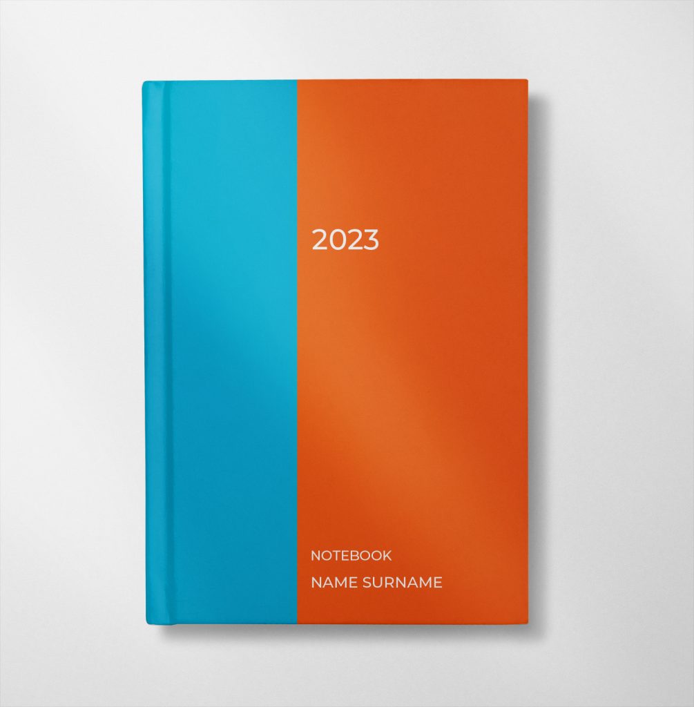 personalised blue and orange colour design notebook