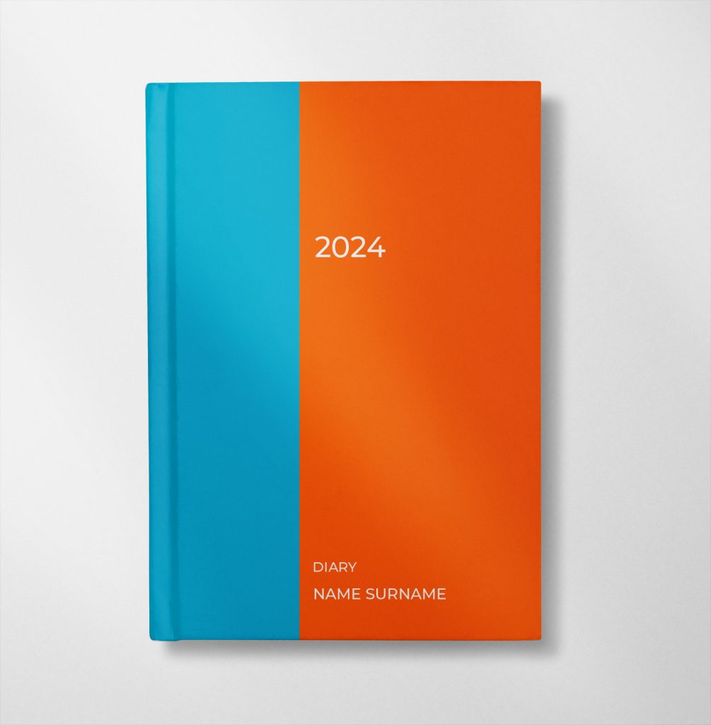 personalised blue and orange design diary