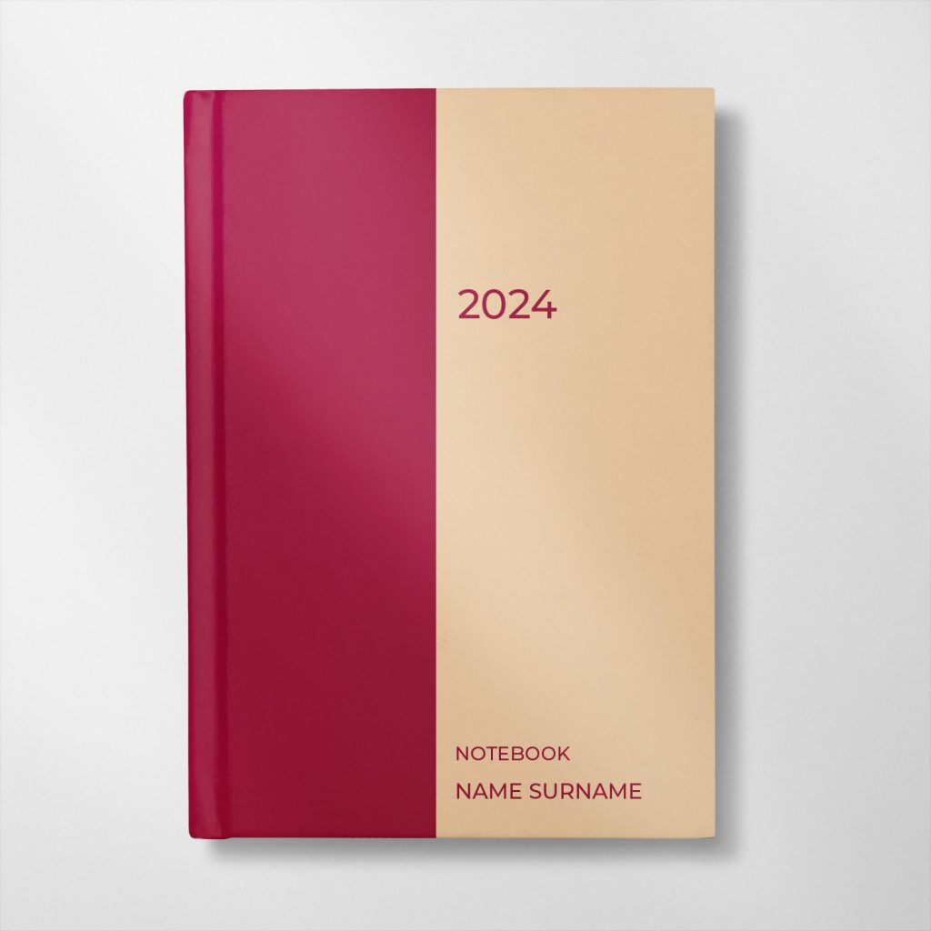 personalised crfeam and burgundy colour design notebook