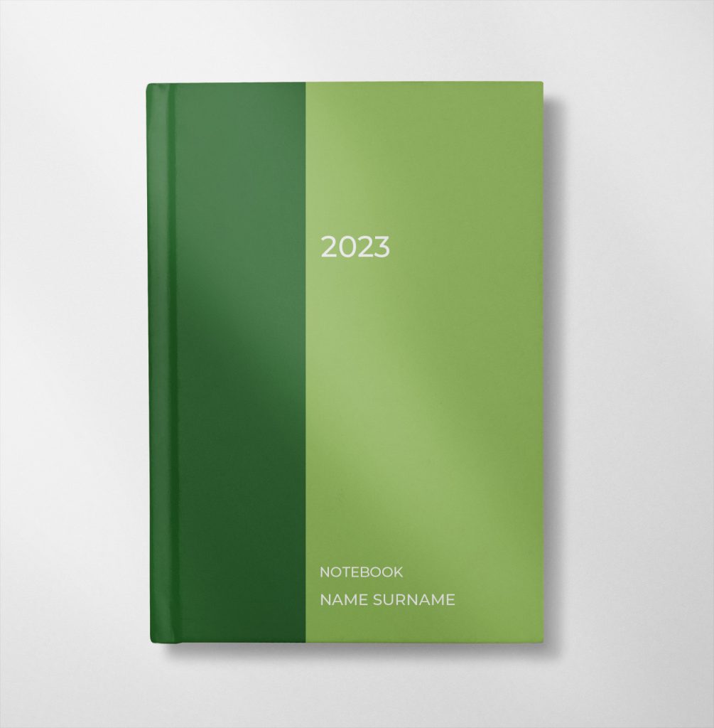 personalised forest and moss green colour design notebook