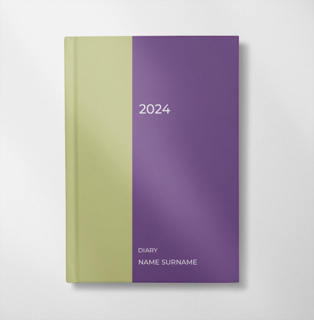personalised green and purple design diary