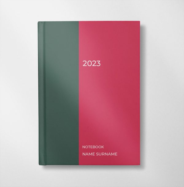 personalised green and raspberry colour design notebook