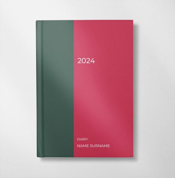 personalised green and raspberry design diary