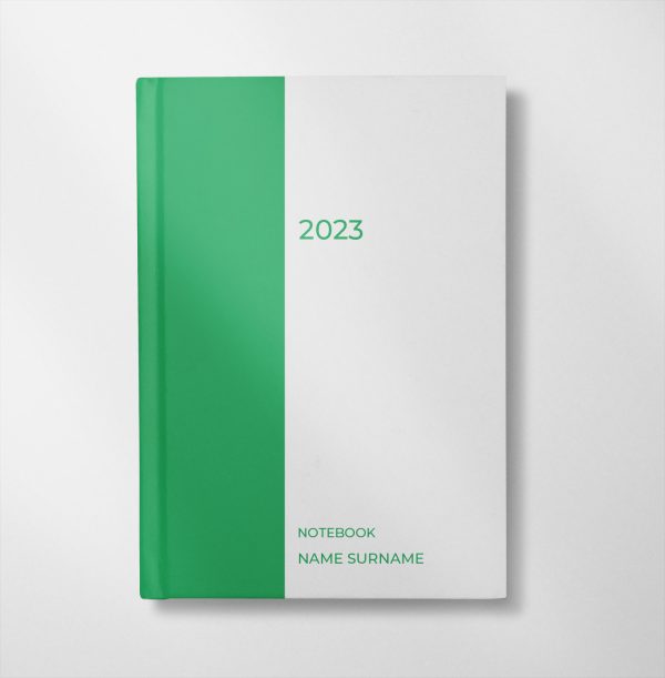personalised green and white colour design notebook