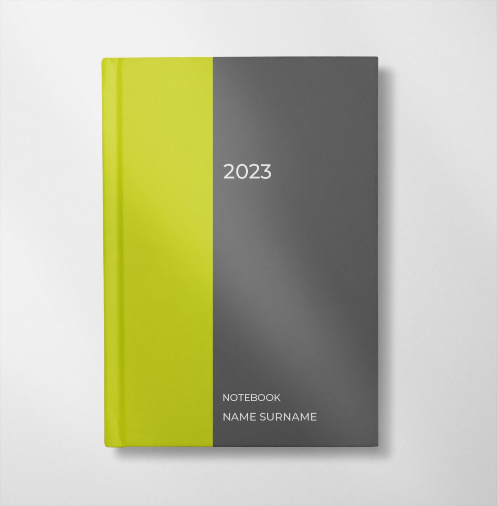 personalised lime green and grey colour design notebook