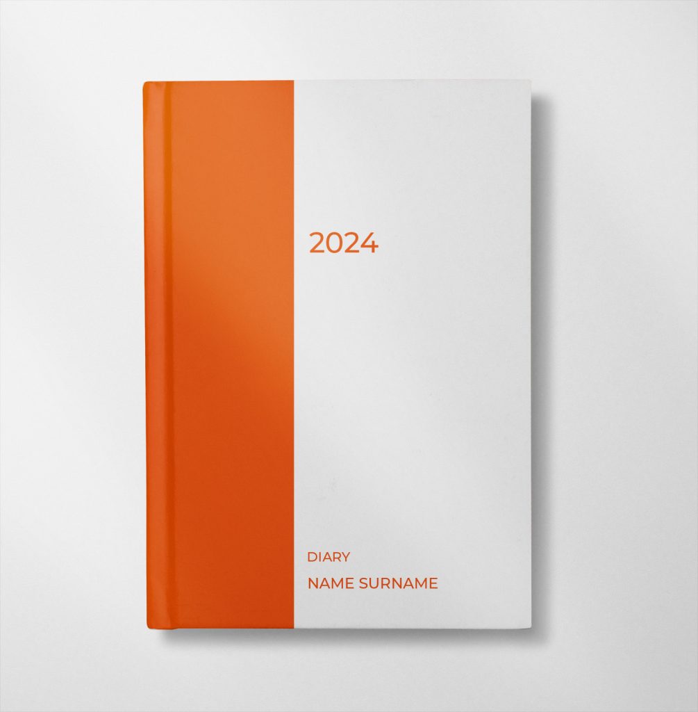 personalised orange and white design diary