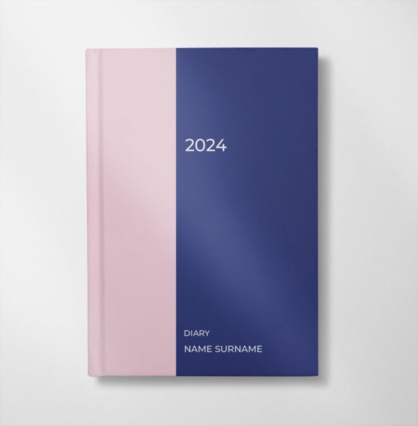 personalised pink and navy blue design diary