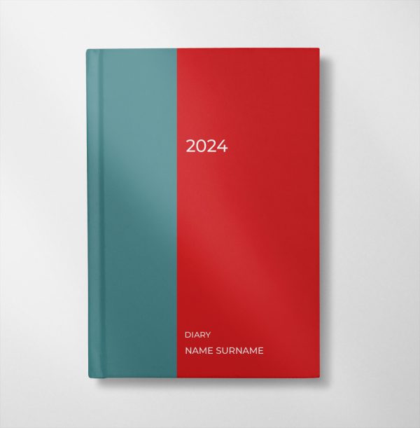 personalised teal and red design diary