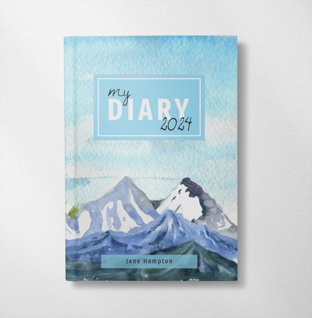 personalised Watercolour mountains design diary