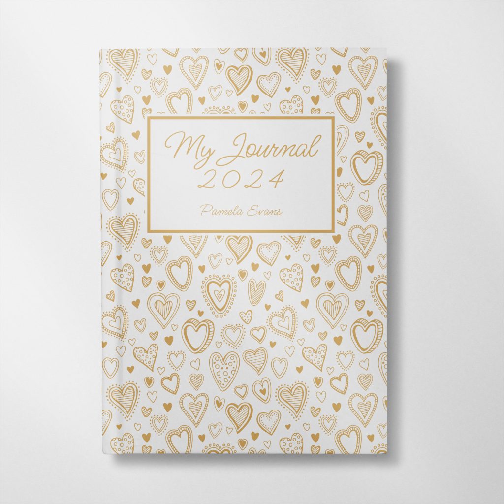 personalised gold hearts design notebook