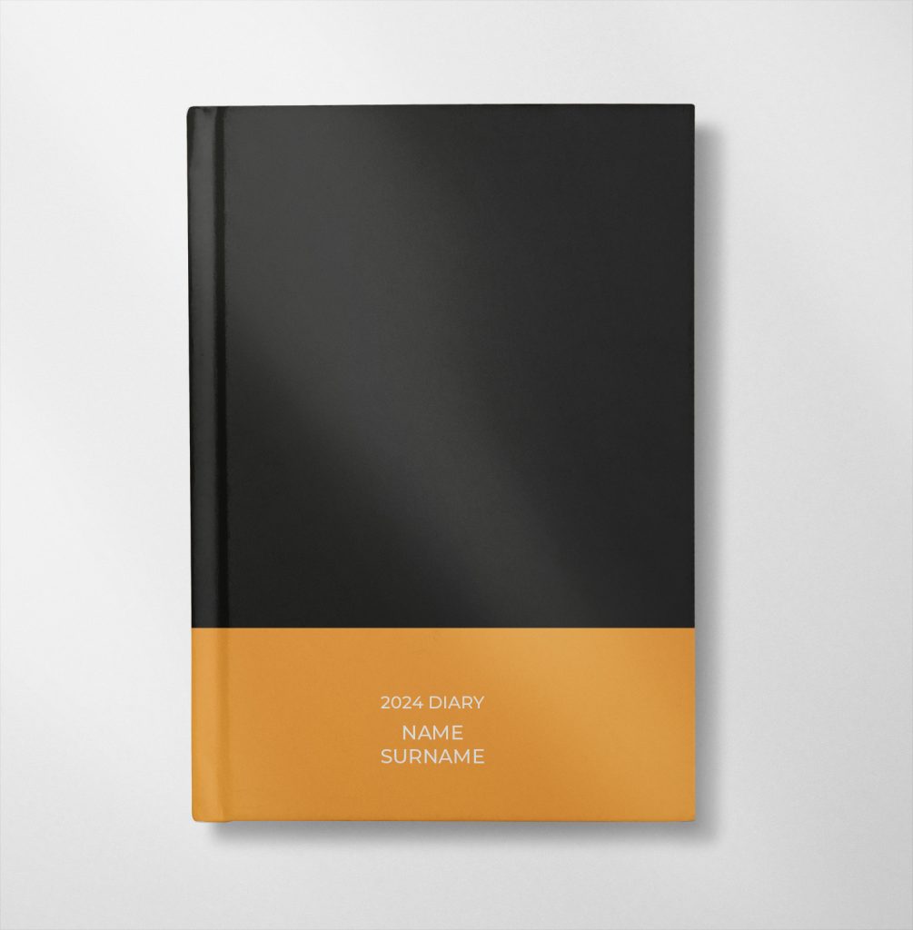 personalised black and orange colour design diary