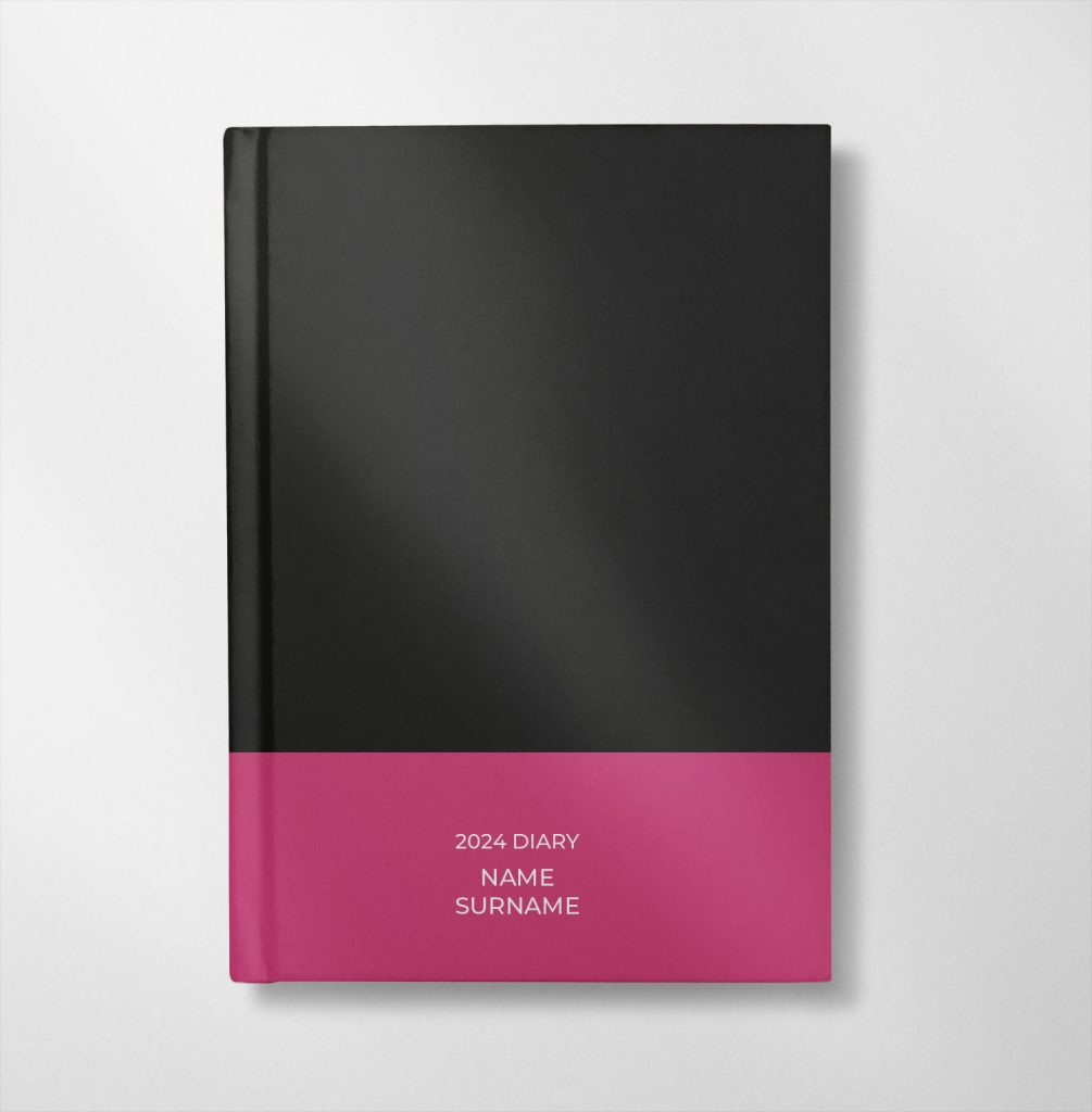 personalised black and pink colour design diary