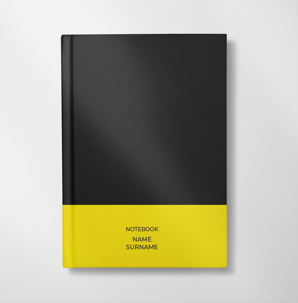 personalised black and yellow colour design notebook