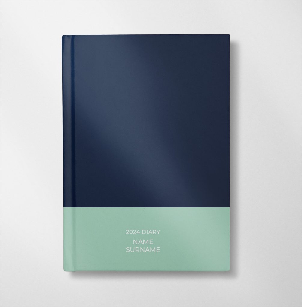 personalised blue and mint colour design diary
