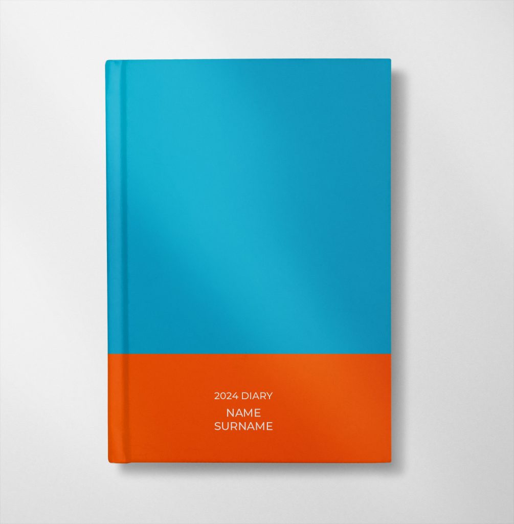 personalised blue and orange colour design diary