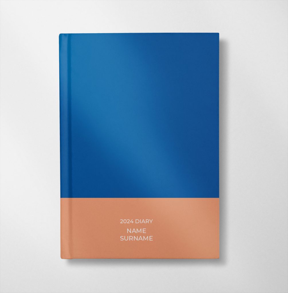 personalised blue and peach colour design diary