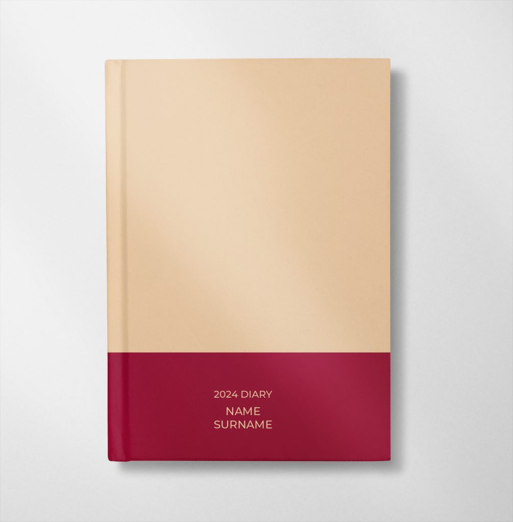 personalised cream and burgundy colour design diary