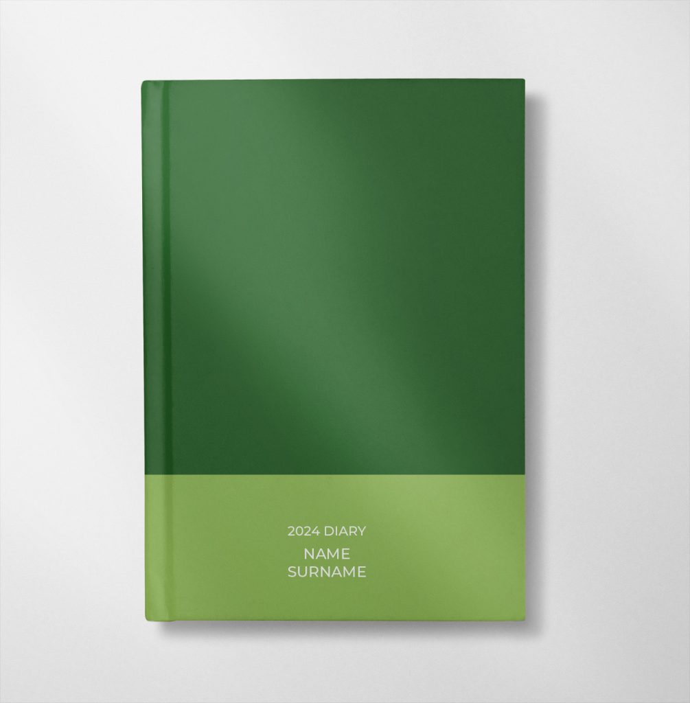 personalised forest and moss green colour design diary