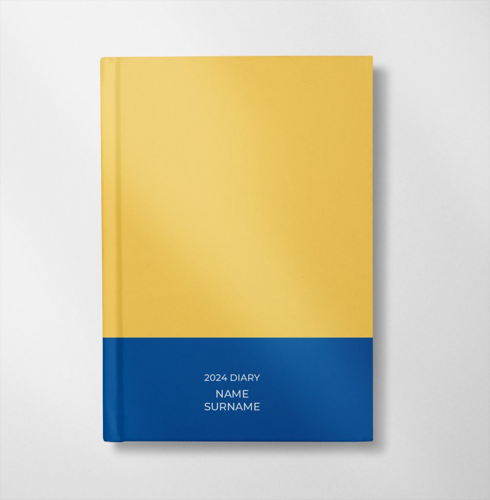 personalised gold and blue design diary