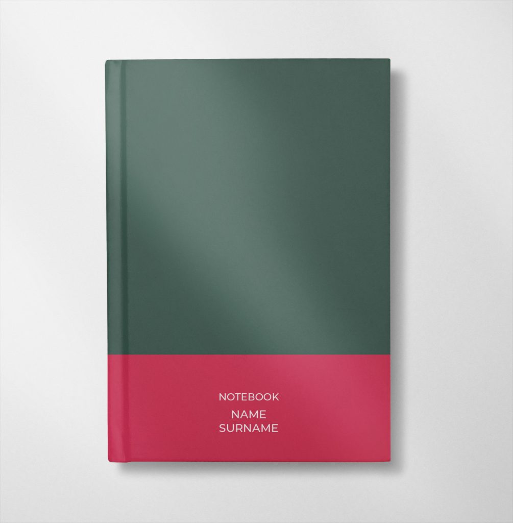 personalised green and raspberry colour design notebook