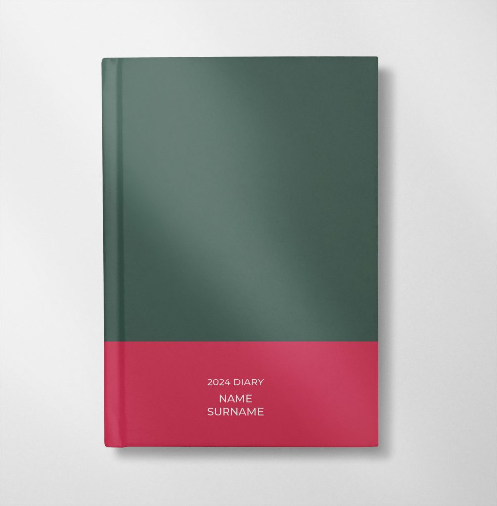personalised green and raspberry colour design diary