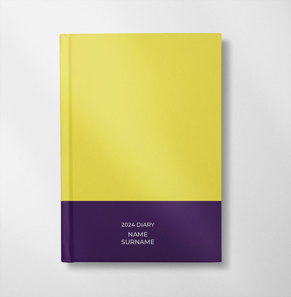 personalised lemon and purple colour design diary