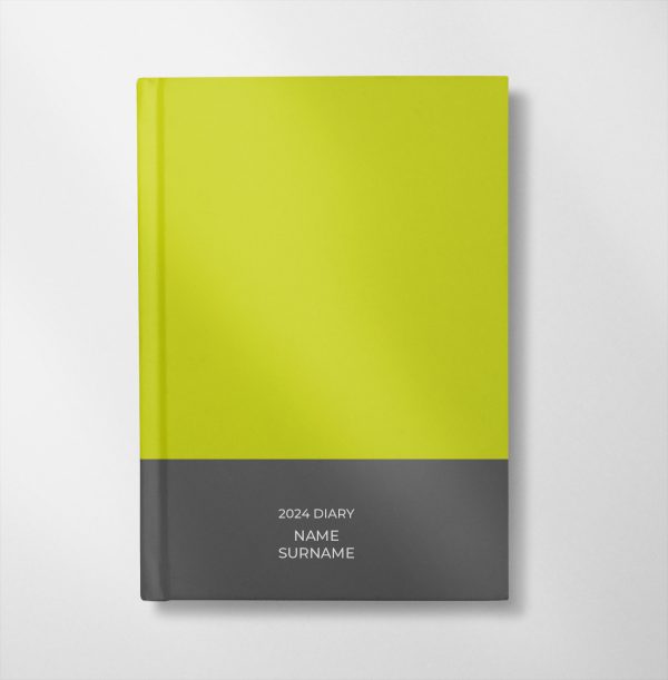 personalised lime green and grey colour design diary