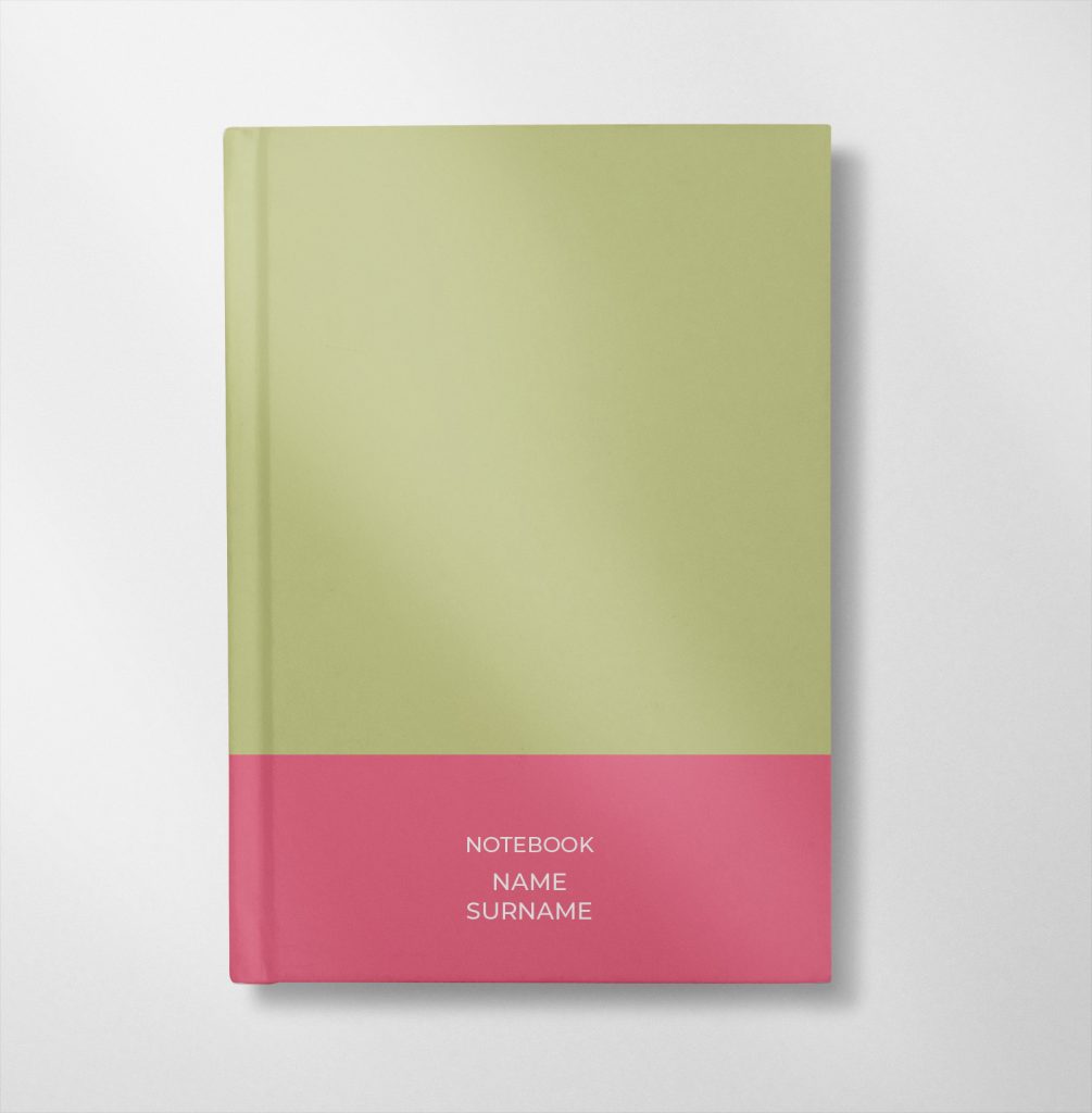 personalised pale green and bubblegum colour design notebook