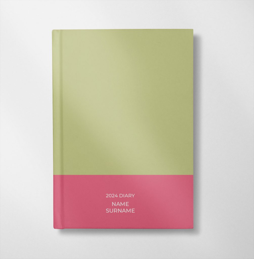 personalised pale green and bubblegum colour design diary