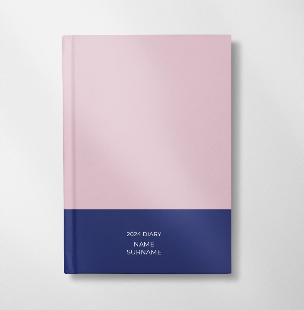 personalised pink and navy blue colour design diary