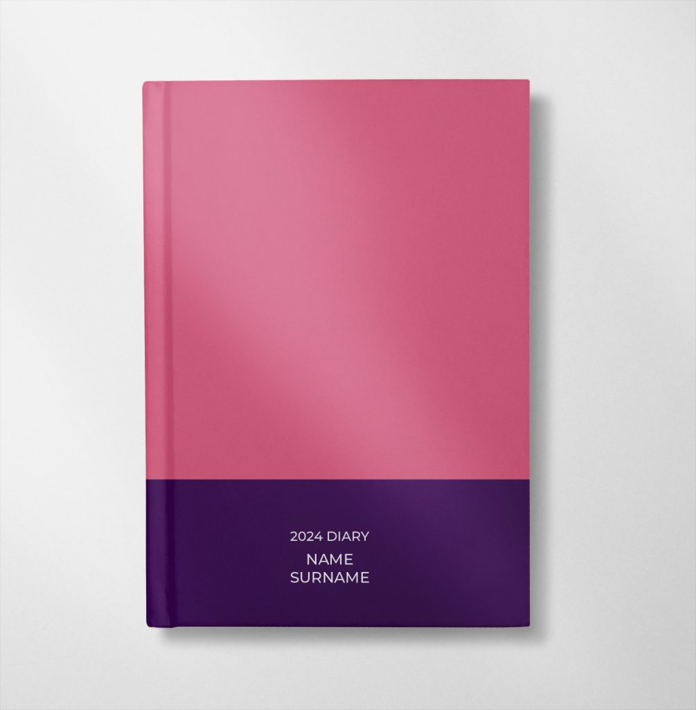 personalised pink and purple colour design diary