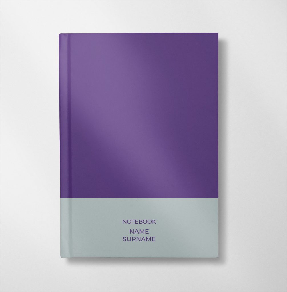 personalised purple and ice colour design notebook