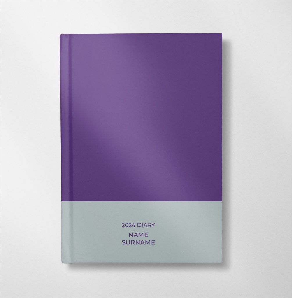 personalised purple and ice white colour design diary