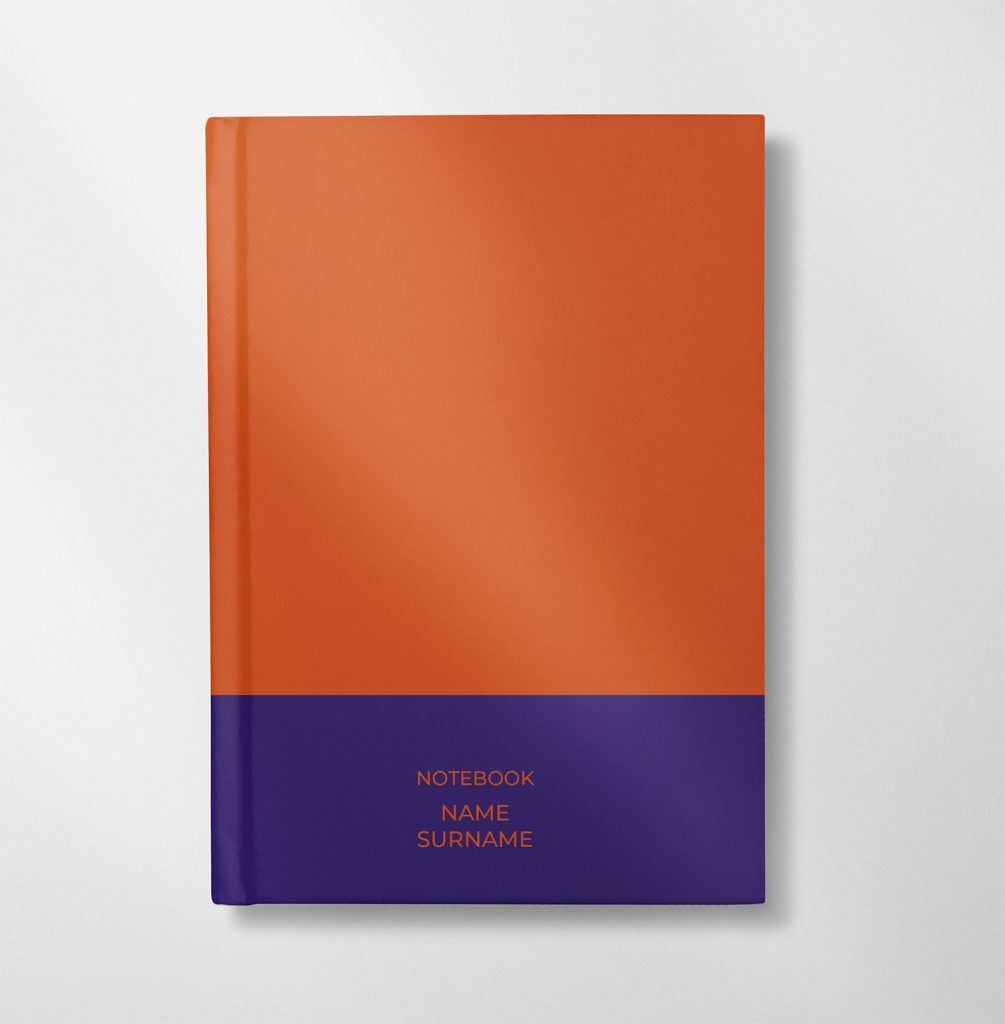 personalised purple and orange colour design notebook