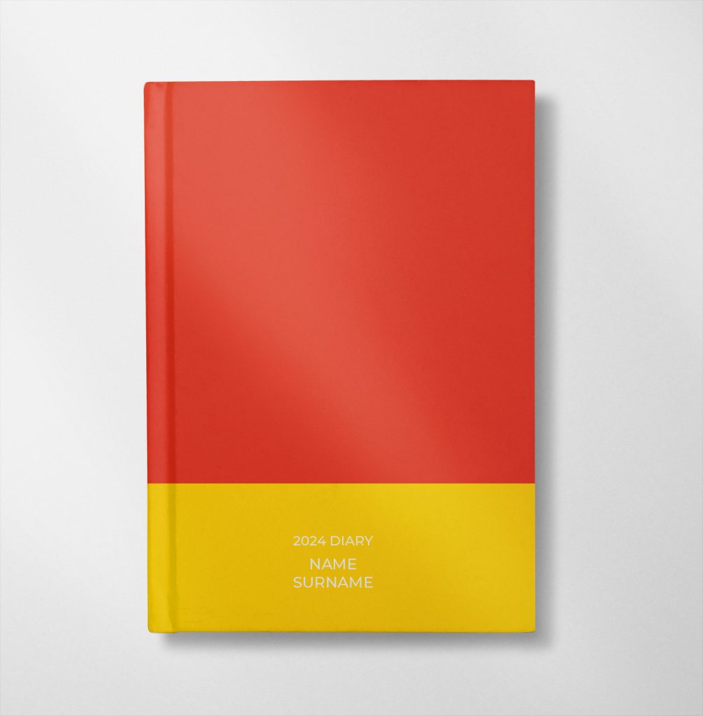 personalised red and yellow colour design diary