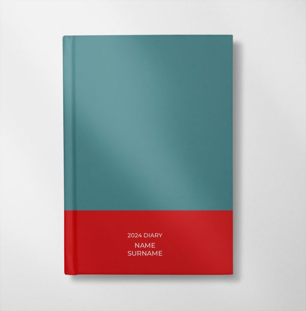 personalised teal and red colour design diary